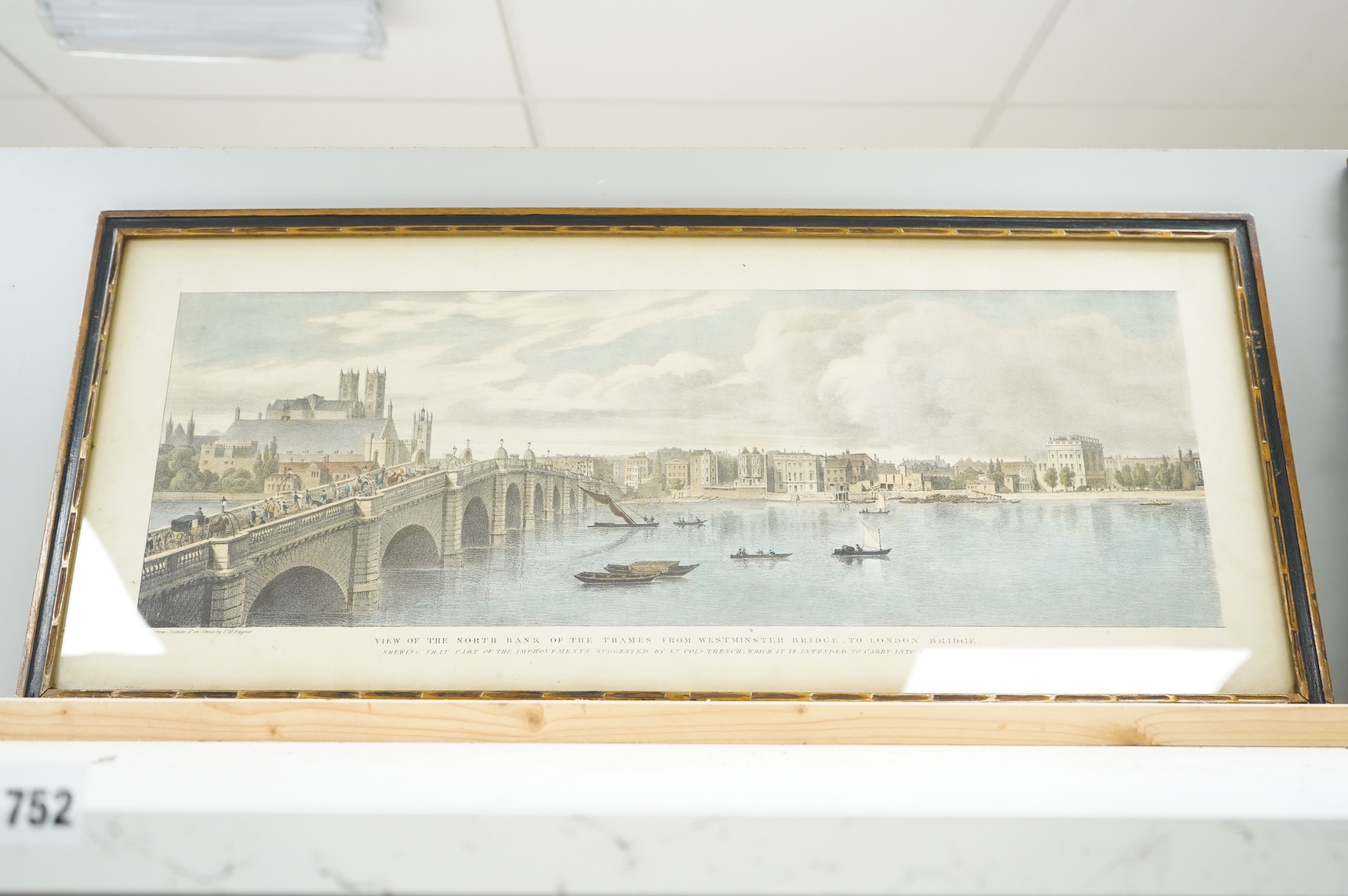 A set of four colour prints, London views to include St Paul’s and London Bridge, printed by C. Hullmandel, together with two other etchings, one coloured, largest 26 x 63cm